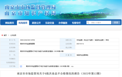 南京市市場監管局關于6批次食品不合格情況的通告(2023年第12期) ——聚焦豆及薯類產品
